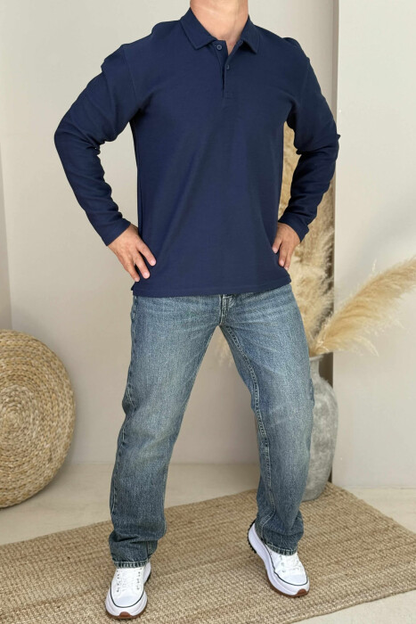 POLO NECK BUTTONS ONE COLOR MEN SWEATSHIRT BLUE/BLU - 5