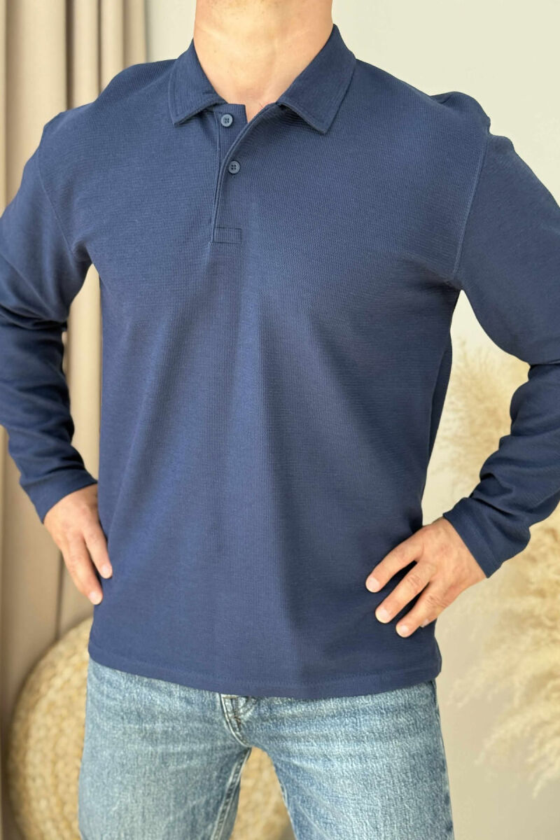 POLO NECK BUTTONS ONE COLOR MEN SWEATSHIRT BLUE/BLU - 6