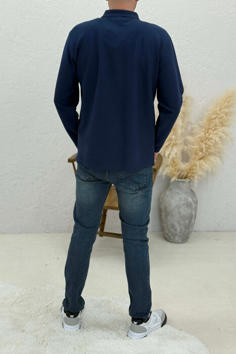 POLO NECK BUTTONS ONE COLOR MEN SWEATSHIRT BLUE/BLU - 3