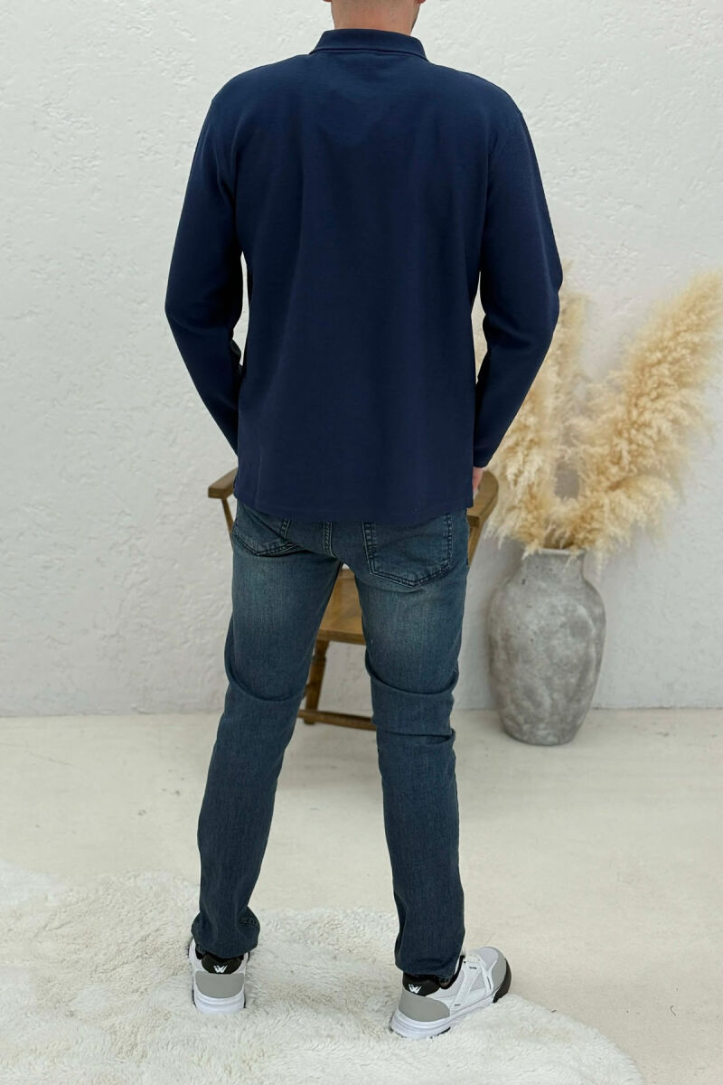 POLO NECK BUTTONS ONE COLOR MEN SWEATSHIRT BLUE/BLU - 3