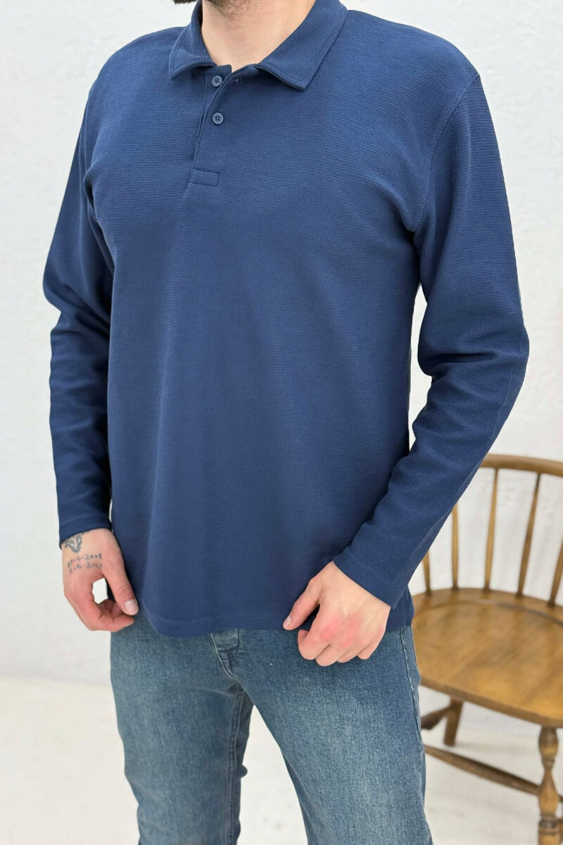 POLO NECK BUTTONS ONE COLOR MEN SWEATSHIRT BLUE/BLU - 4