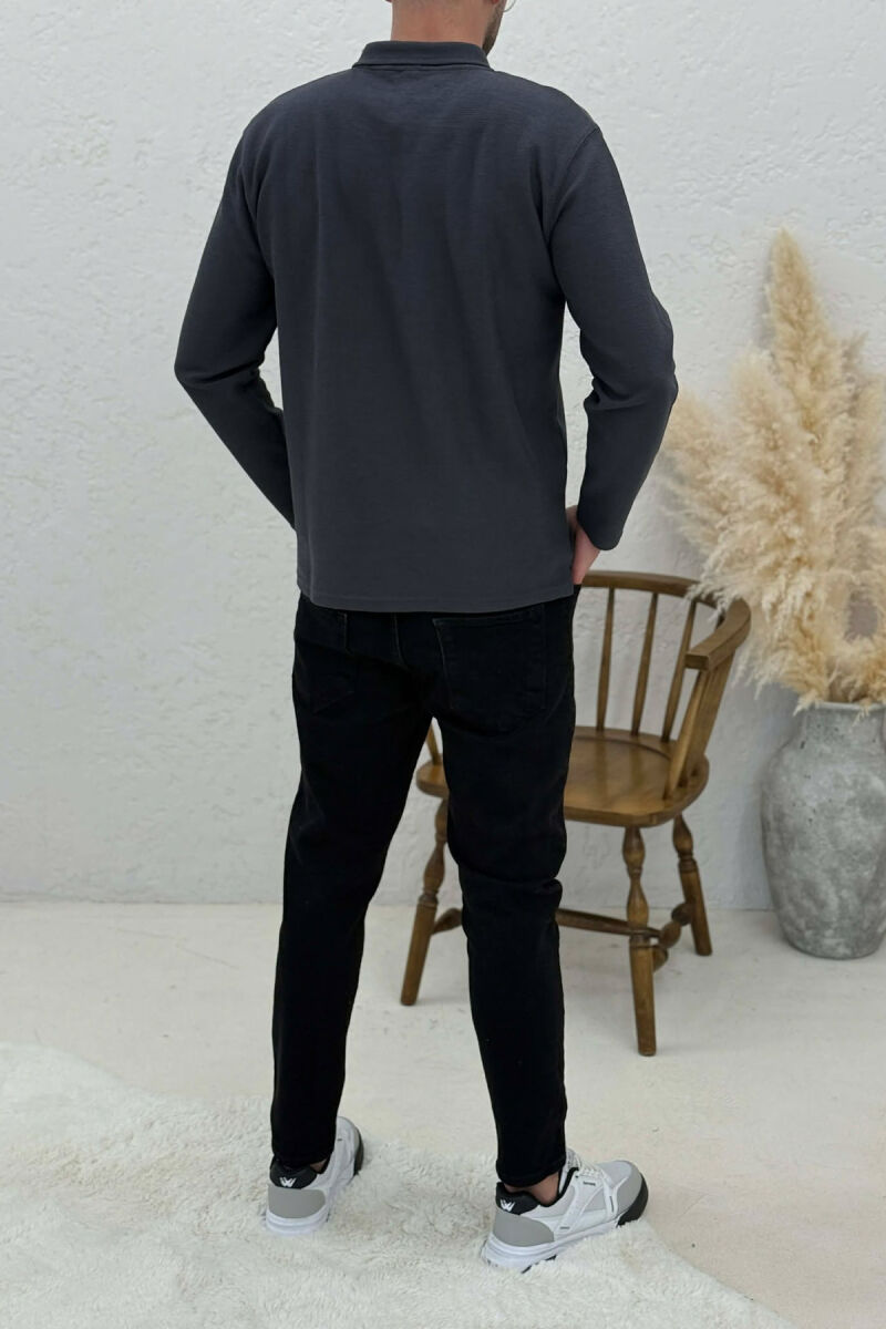 POLO NECK BUTTONS ONE COLOR MEN SWEATSHIRT GREY/GRI - 3