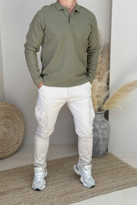 POLO NECK BUTTONS ONE COLOR MEN SWEATSHIRT MINT/MENTE - 5