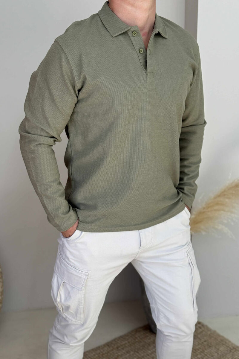 POLO NECK BUTTONS ONE COLOR MEN SWEATSHIRT MINT/MENTE - 6