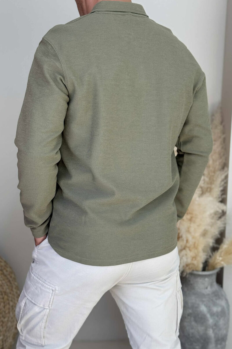 POLO NECK BUTTONS ONE COLOR MEN SWEATSHIRT MINT/MENTE - 7