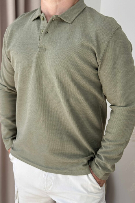 POLO NECK BUTTONS ONE COLOR MEN SWEATSHIRT MINT/MENTE - 8
