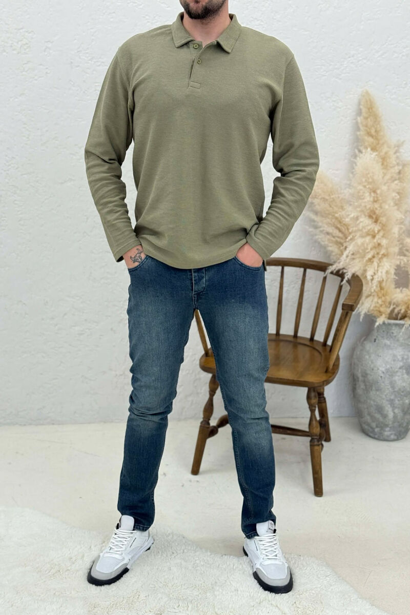 POLO NECK BUTTONS ONE COLOR MEN SWEATSHIRT MINT/MENTE - 1