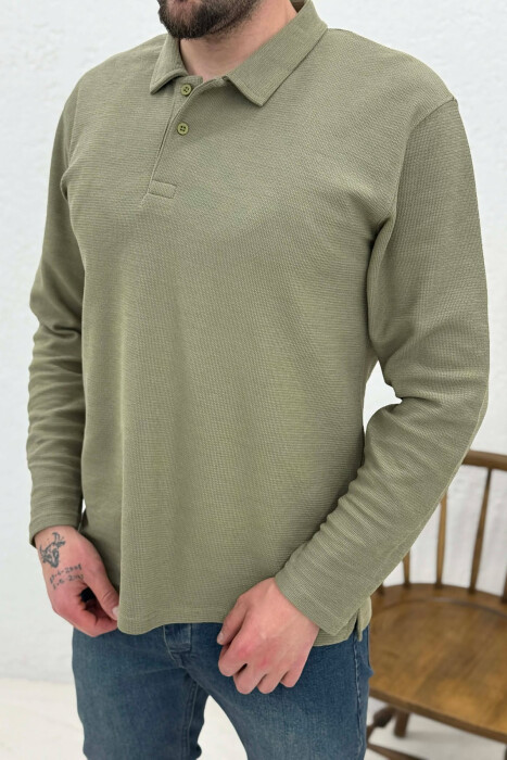 POLO NECK BUTTONS ONE COLOR MEN SWEATSHIRT MINT/MENTE - 4