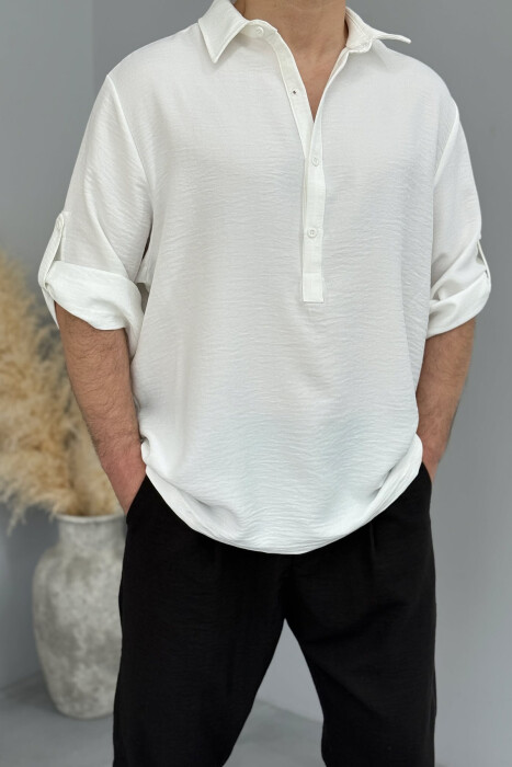 POLO NECK BUTTONS ONE COLOR MEN T-SHIRT WHITE-E BARDHE - 1