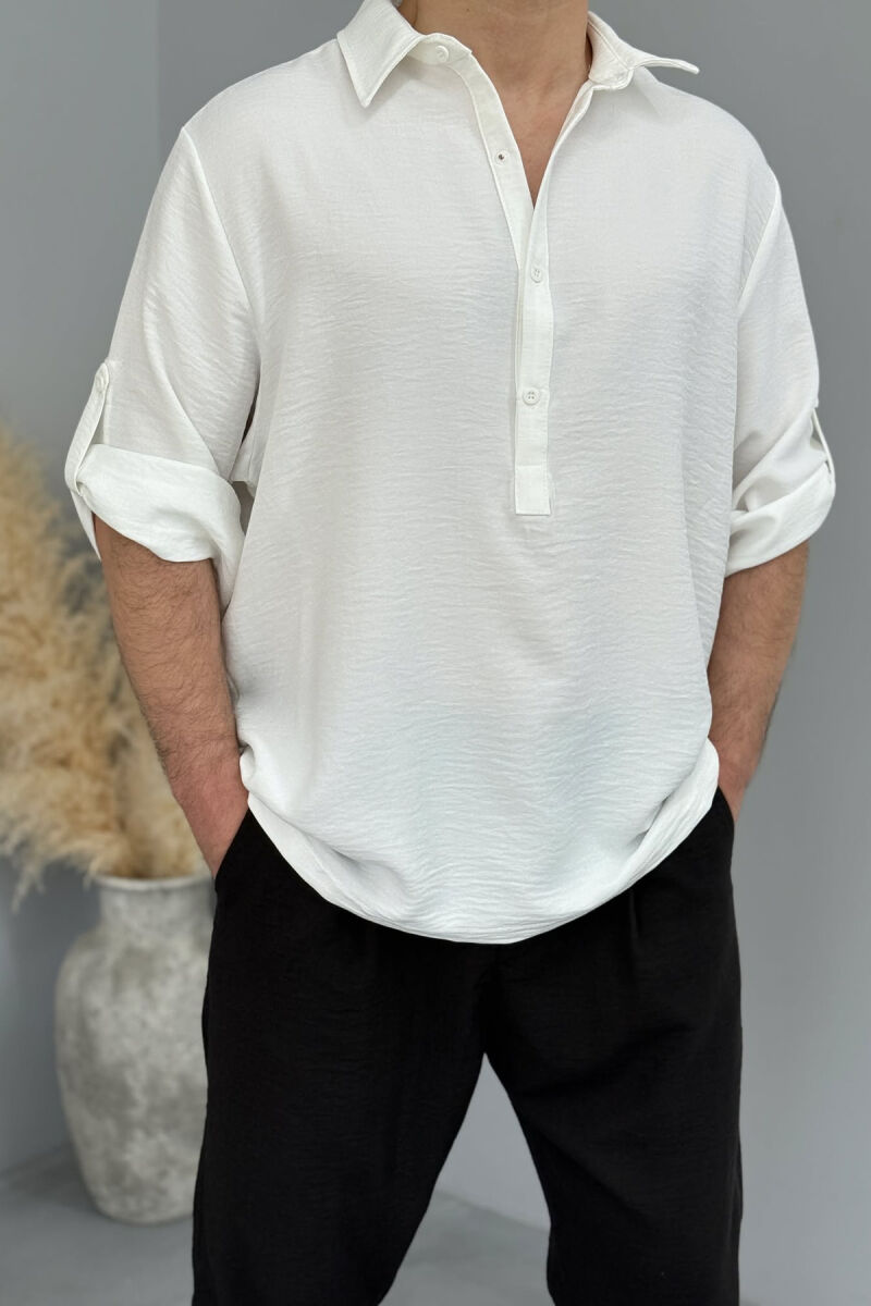 POLO NECK BUTTONS ONE COLOR MEN T-SHIRT WHITE-E BARDHE - 1