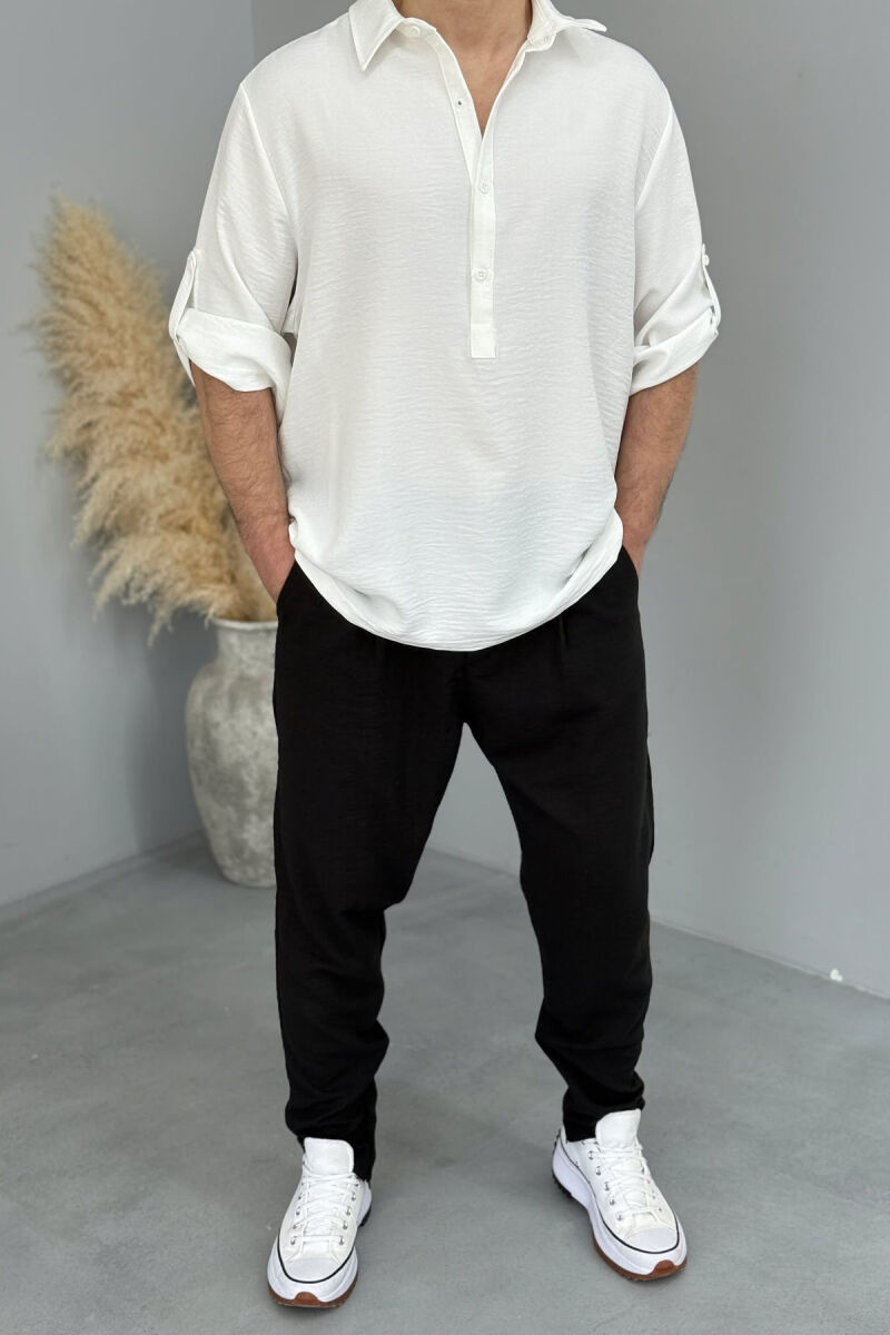 POLO NECK BUTTONS ONE COLOR MEN T-SHIRT WHITE-E BARDHE - 2