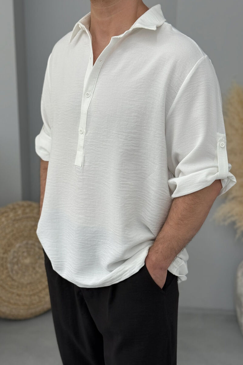 POLO NECK BUTTONS ONE COLOR MEN T-SHIRT WHITE-E BARDHE - 3