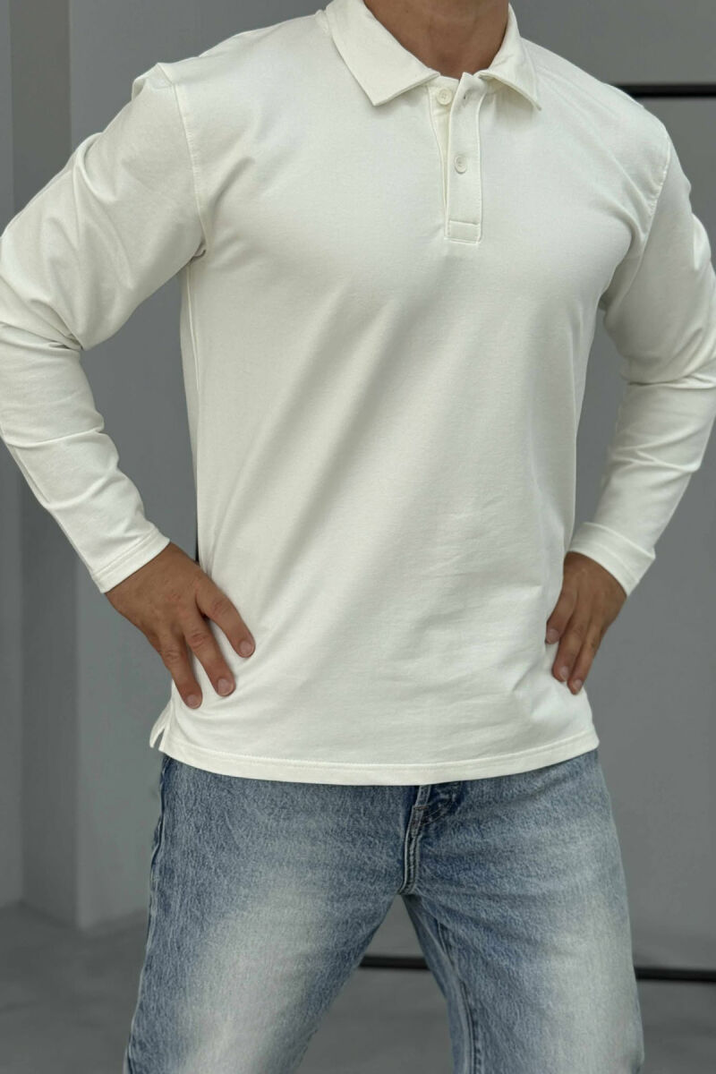 POLO NECK BUTTONS SIMPLE MEN SWEATSHIRT WHITE-E BARDHE - 4