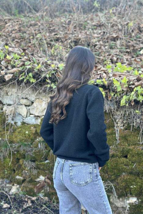 POLO NECK BUTTONS SINGLE POCKET WOMEN SWEATER BLACK/ E ZEZE - 3