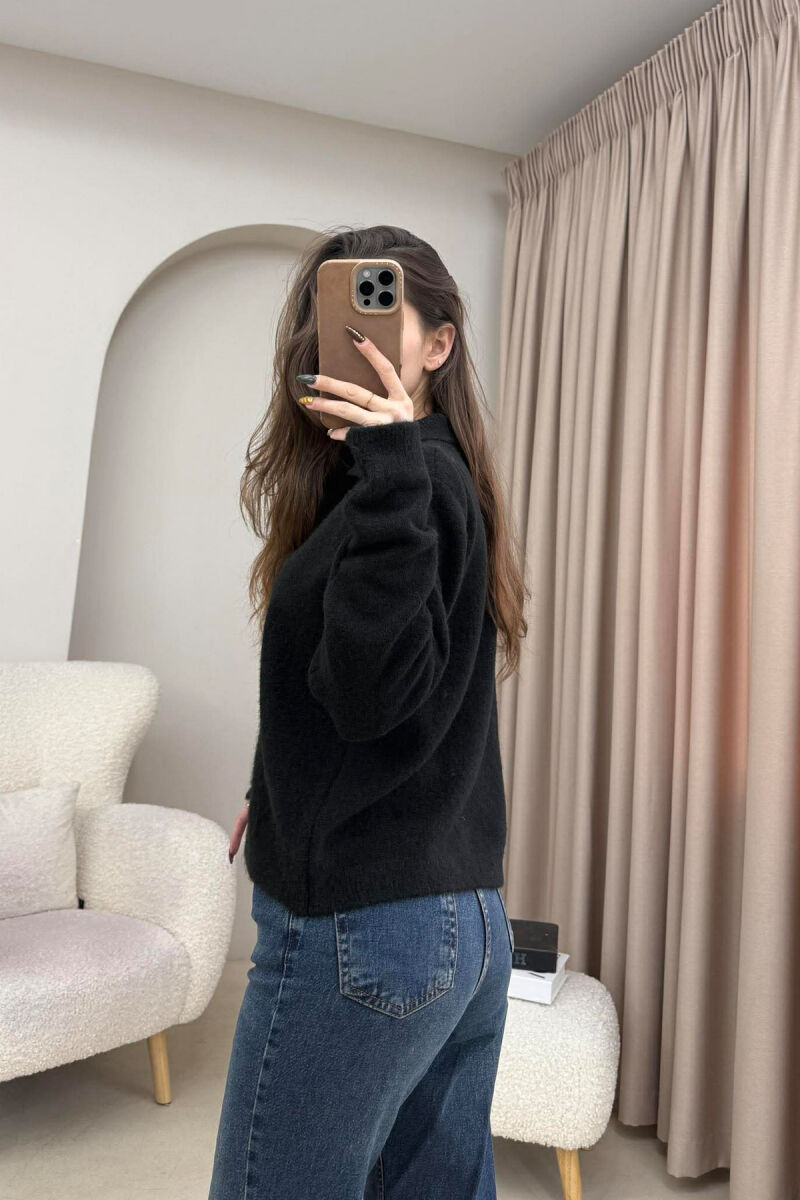 POLO NECK BUTTONS SINGLE POCKET WOMEN SWEATER BLACK/ E ZEZE - 3