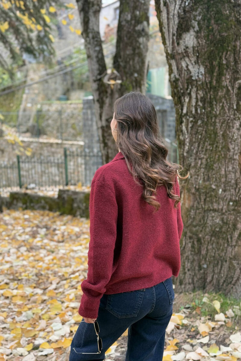 POLO NECK BUTTONS SINGLE POCKET WOMEN SWEATER BURGUNDY/VISHNJE - 2