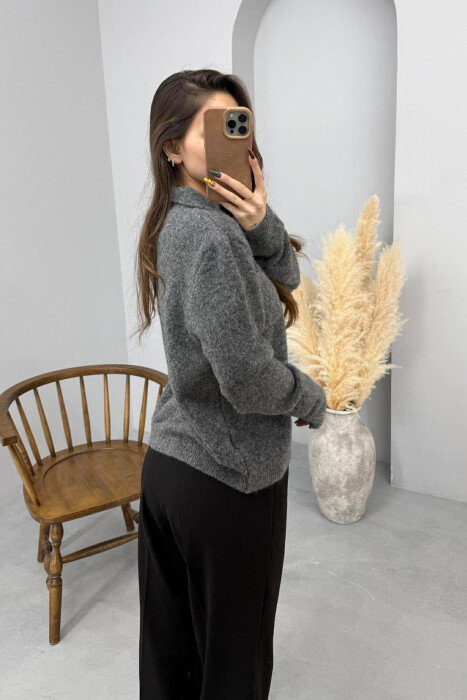 POLO NECK BUTTONS SINGLE POCKET WOMEN SWEATER GREY/GRI - 3