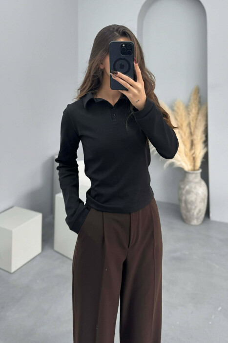 BLUZE ME JAKE POLO DHE BUTONA PER FEMRA NE NGJYRE TE ZEZE - KLAUDIO FASHION