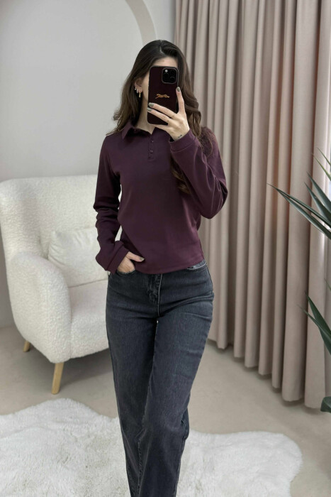 POLO NECK BUTTONS WOMEN SWEATSHIRT DARK BURGUNDY/VISHNJE E ERRET - 1