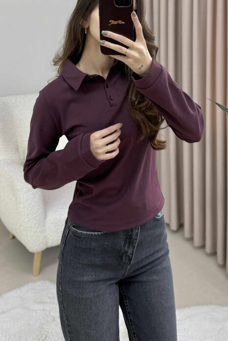 POLO NECK BUTTONS WOMEN SWEATSHIRT DARK BURGUNDY/VISHNJE E ERRET - 2