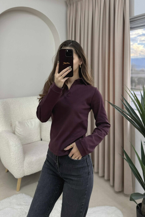 POLO NECK BUTTONS WOMEN SWEATSHIRT DARK BURGUNDY/VISHNJE E ERRET - 3