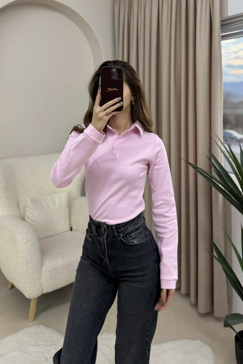 POLO NECK BUTTONS WOMEN SWEATSHIRT PINK/ROZE - 1