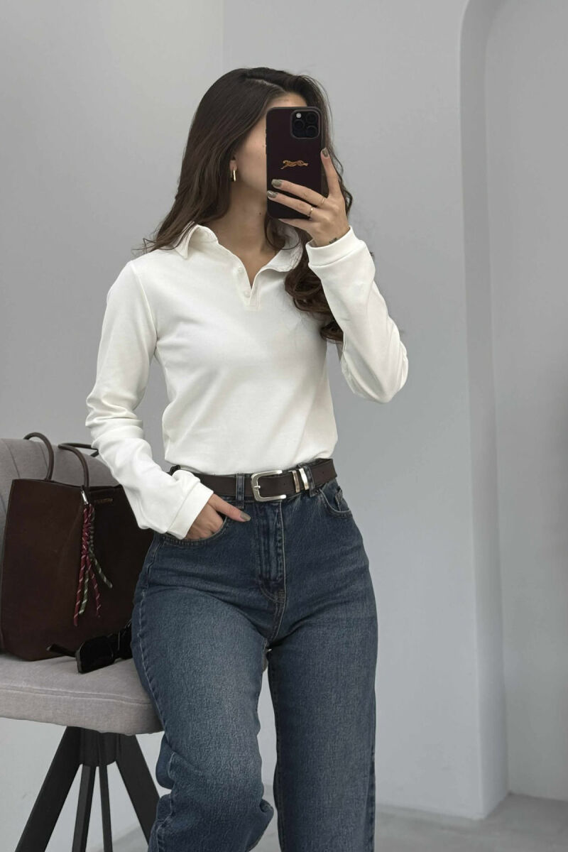 POLO NECK BUTTONS WOMEN SWEATSHIRT WHITE-E BARDHE - 3