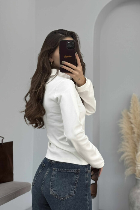 POLO NECK BUTTONS WOMEN SWEATSHIRT WHITE-E BARDHE - 4
