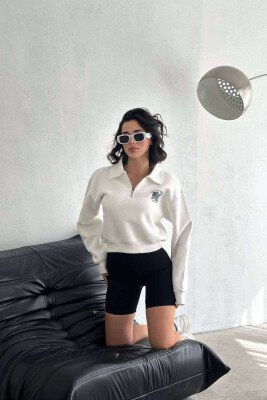 POLO NECK COTTON FLUFFY WOMAN SWEATSHIRT WHITE-E BARDHE 