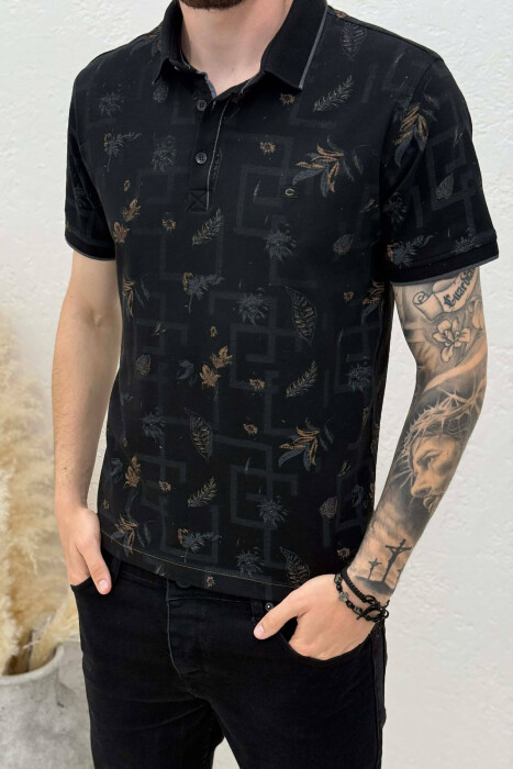 POLO NECK DESIGNED MEN T SHIRT BLACK/ E ZEZE - 4