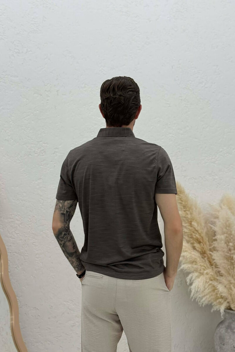 POLO NECK DESIGNED MEN T-SHIRT BROWN/KAFE - 2