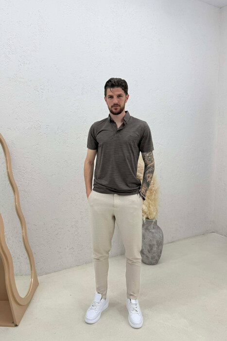 POLO NECK DESIGNED MEN T-SHIRT BROWN/KAFE - 3