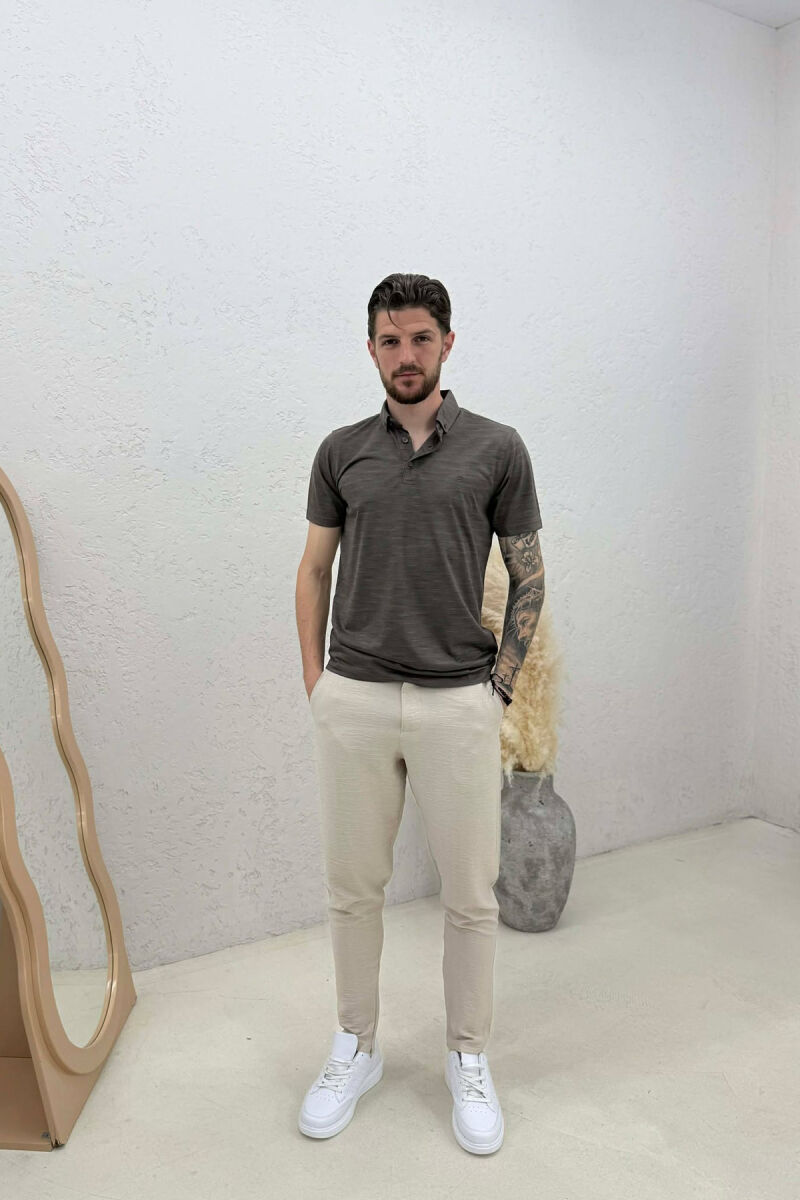 POLO NECK DESIGNED MEN T-SHIRT BROWN/KAFE - 3