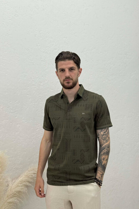 POLO NECK DESIGNED MEN T-SHIRT GREEN/JESHILE - 1