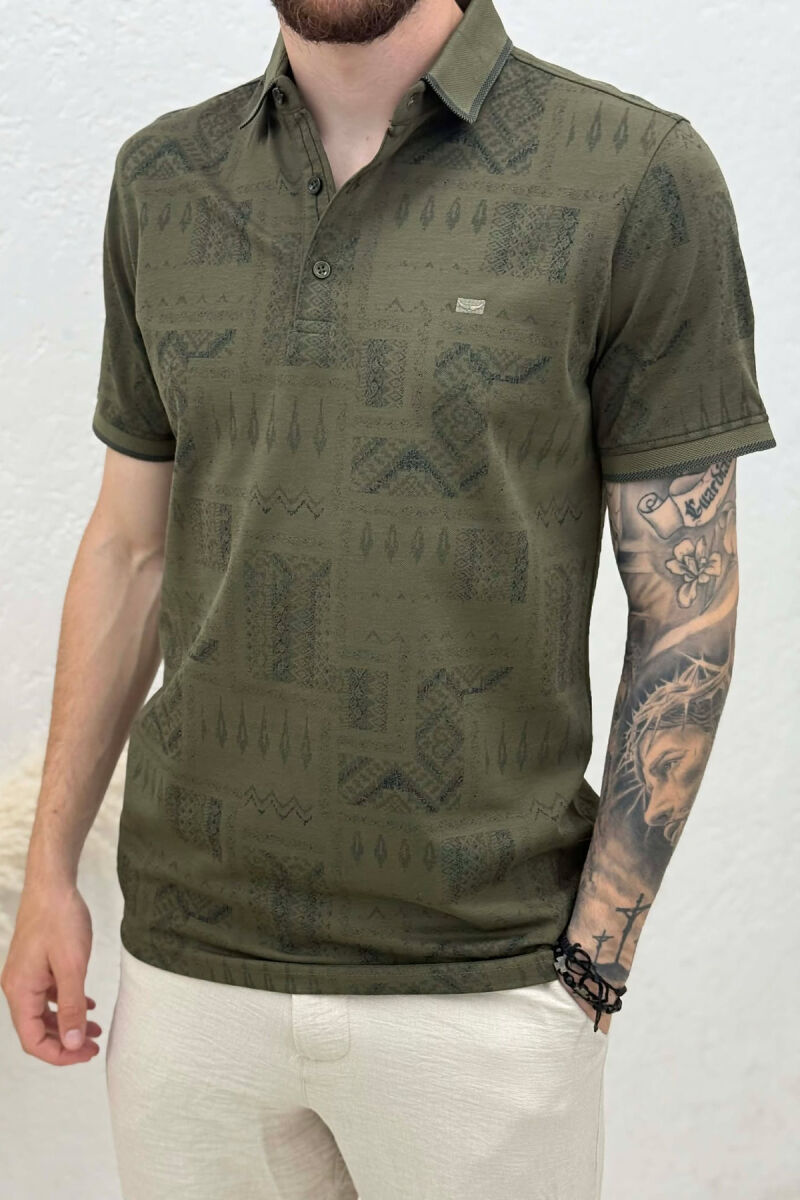 POLO NECK DESIGNED MEN T-SHIRT GREEN/JESHILE - 2