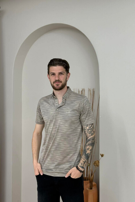 POLO NECK DESIGNED MEN T-SHIRT GREY/GRI 