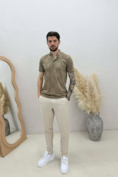 POLO NECK DESIGNED MEN T-SHIRT LIGHT BROWN/KAZB - 3