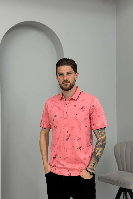 POLO NECK DESIGNED MEN T SHIRT PINK/ROZE - KLAUDIO FASHION
