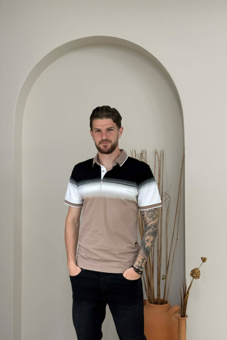 T-SHIRT ME JAKE POLO PER MESHKUJ NE NGJYRE BEZHE 