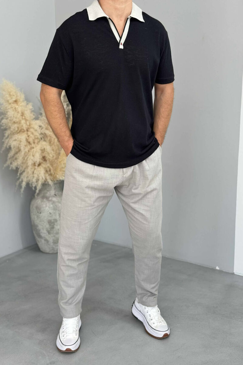 POLO NECK ONE BUTTON MEN T-SHIRT BLACK/ E ZEZE - 1