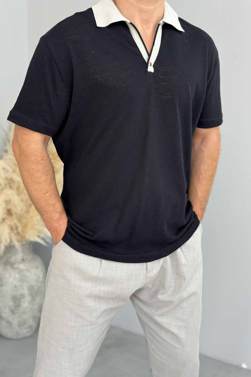 POLO NECK ONE BUTTON MEN T-SHIRT BLACK/ E ZEZE - 2