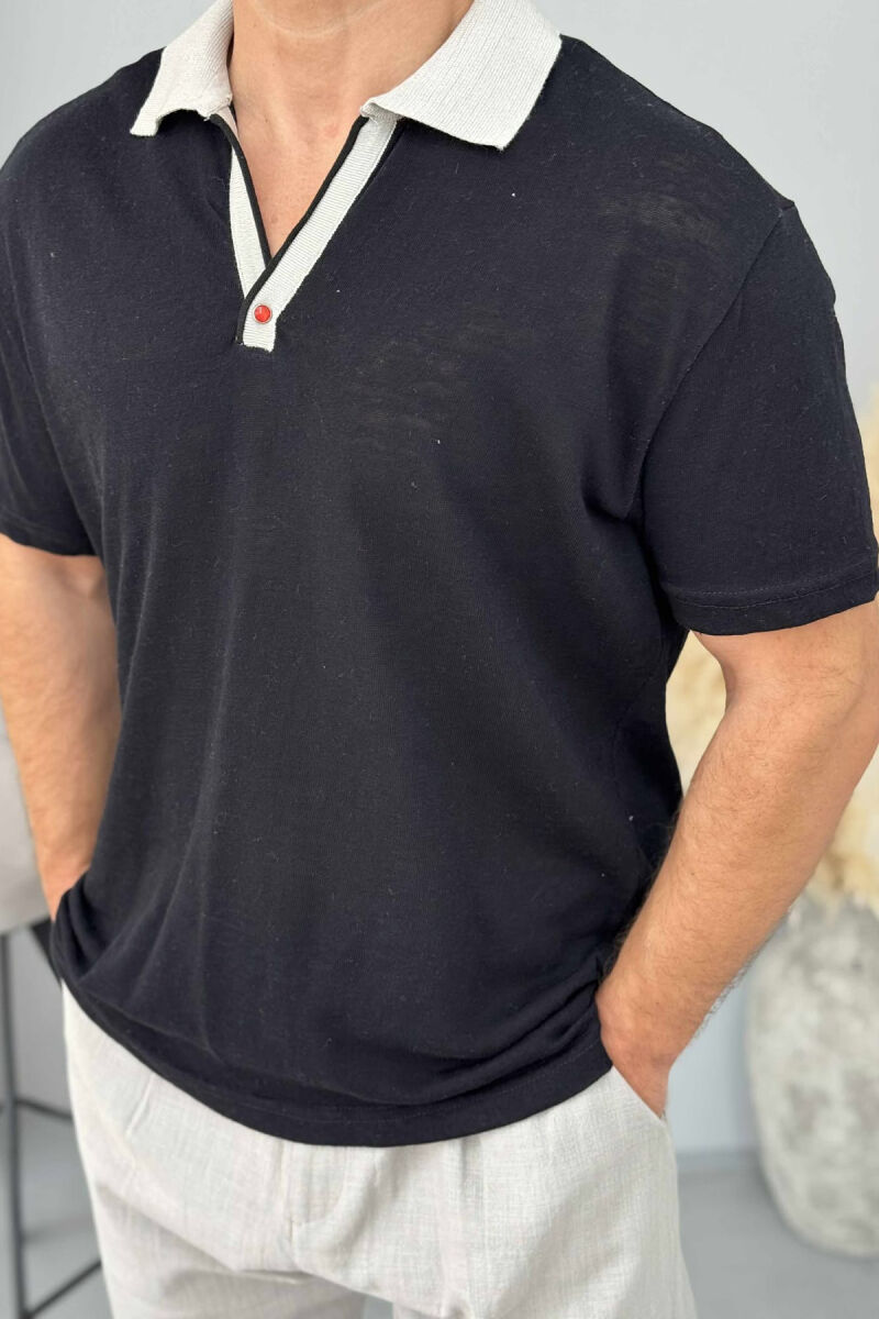 POLO NECK ONE BUTTON MEN T-SHIRT BLACK/ E ZEZE - 3