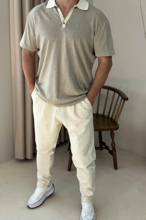 POLO NECK ONE BUTTON MEN T-SHIRT DARK BEIGE/BEZHE ERRET 