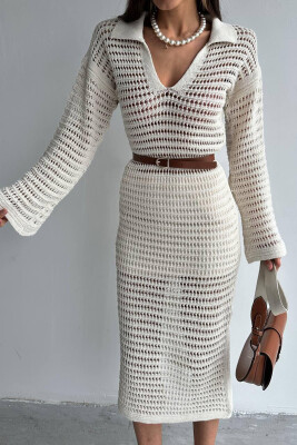 POLO NECK ONE COLOR DRESS CREAM/KREM 