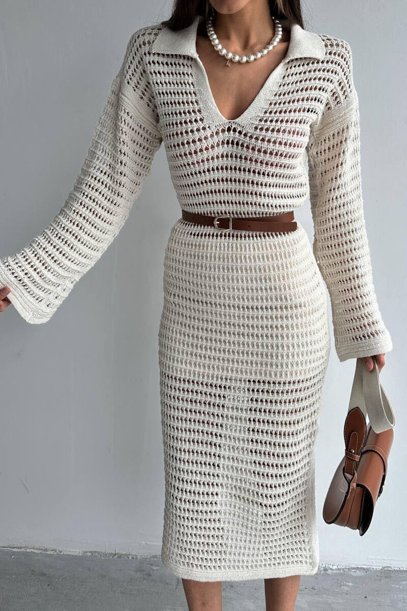 POLO NECK ONE COLOR DRESS CREAM/KREM - 1