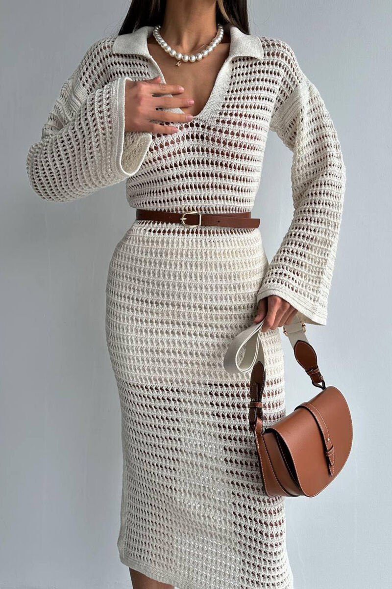 POLO NECK ONE COLOR DRESS CREAM/KREM - 3