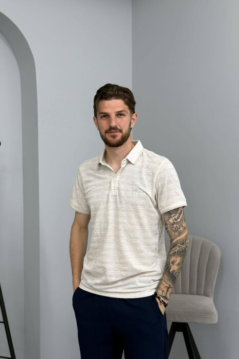 POLO NECK ONE COLOR MEN T-SHIRT BEIGE/BEZHE - KLAUDIO FASHION