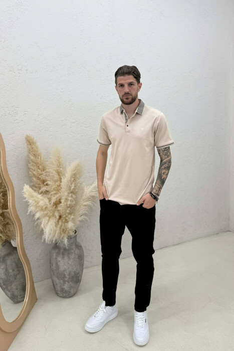 POLO NECK ONE COLOR MEN T-SHIRT BEIGE/BEZHE - 3