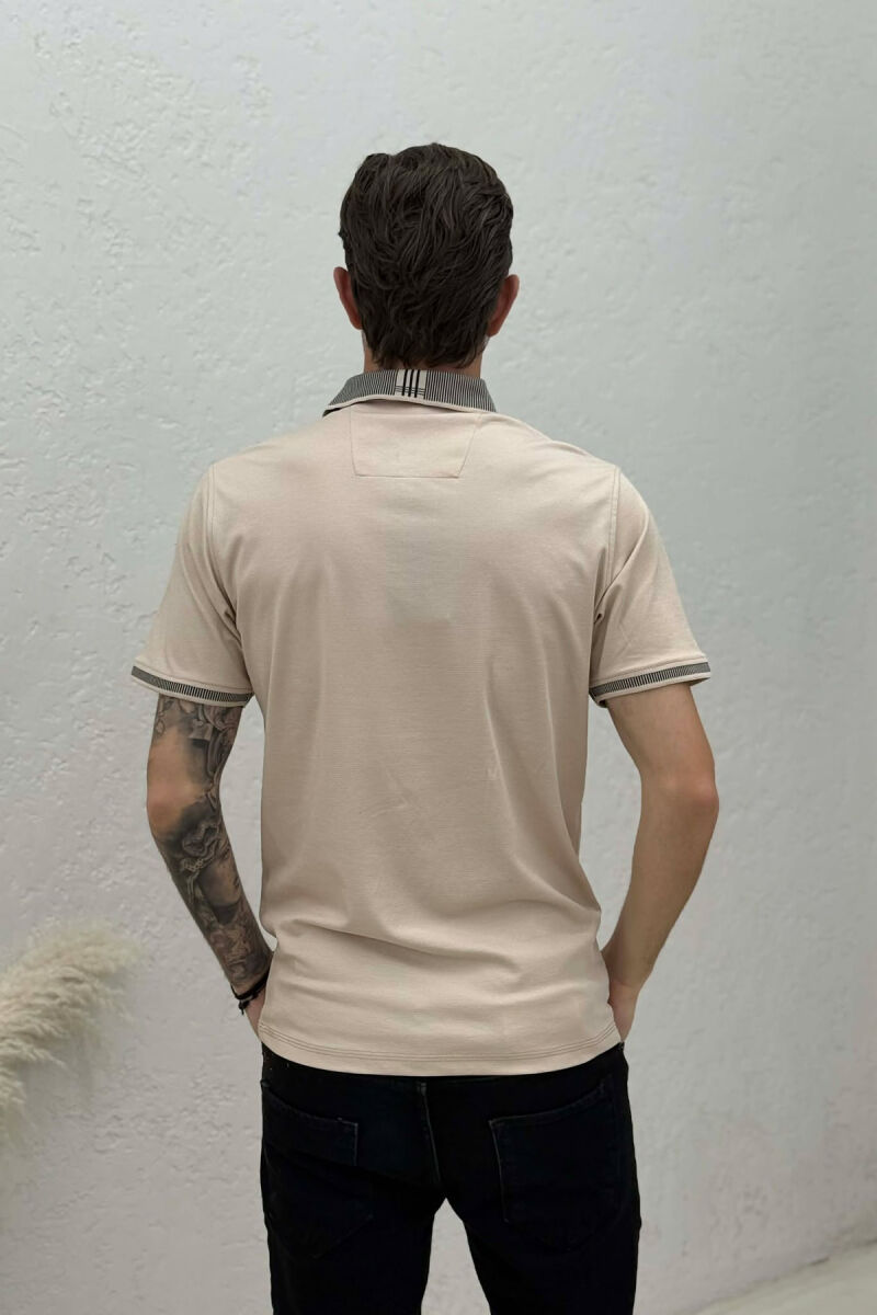 POLO NECK ONE COLOR MEN T-SHIRT BEIGE/BEZHE - 4