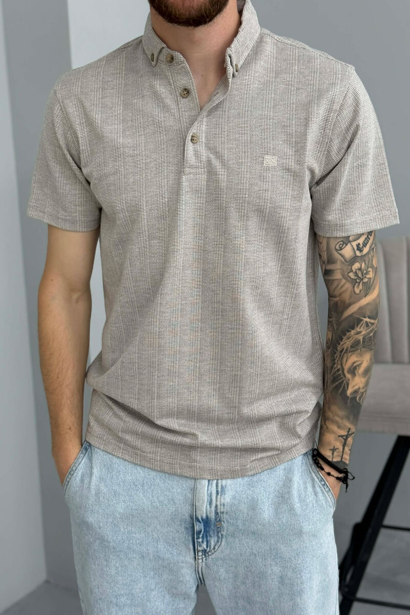 POLO NECK ONE COLOR MEN T-SHIRT BEIGE/BEZHE - 3